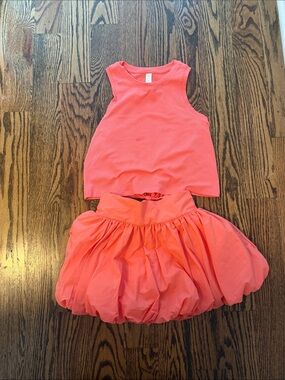 Zella Coral Two-Piece Tank Top and Bubble Skirt Set